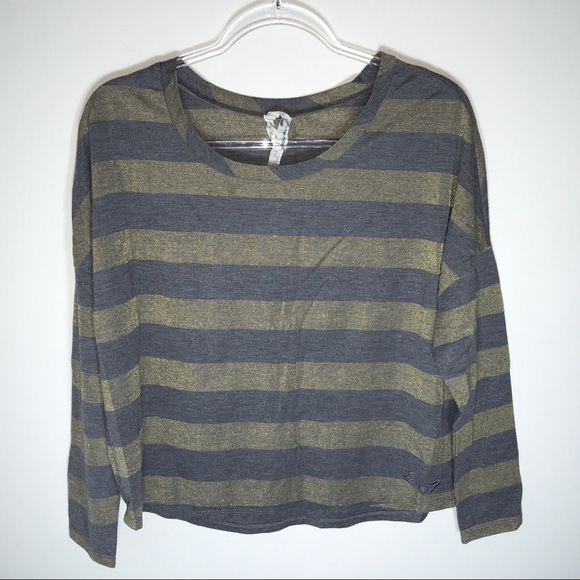 Seven for all Mankind Gray & Sparkly Gold Scoop Neck Long Sleeve Top Medium - Picture 6 of 6